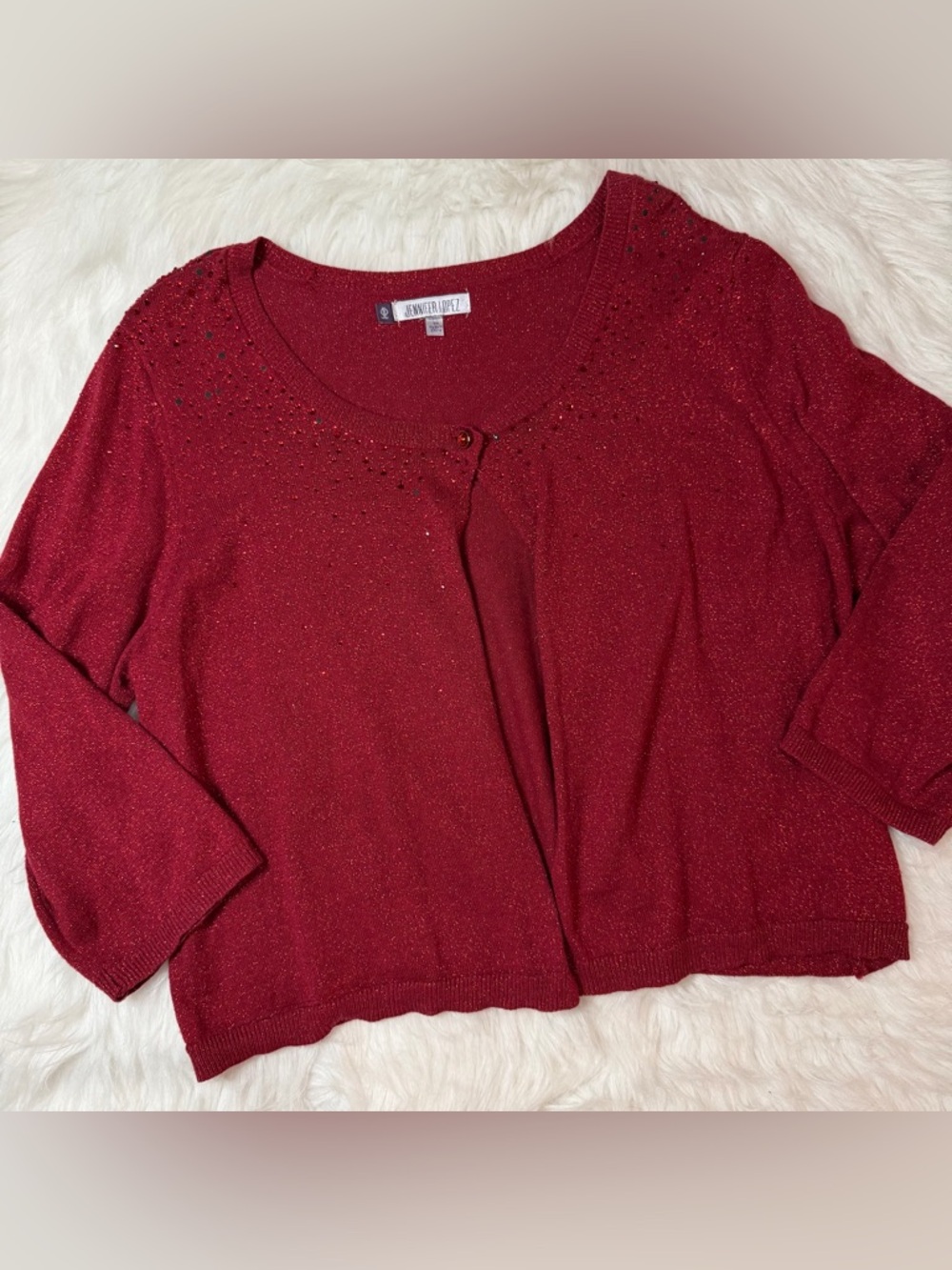 Jennifer Lopez Red Bedazzled Embellished Cardigan READ CONDITION IN DESCRIPTION